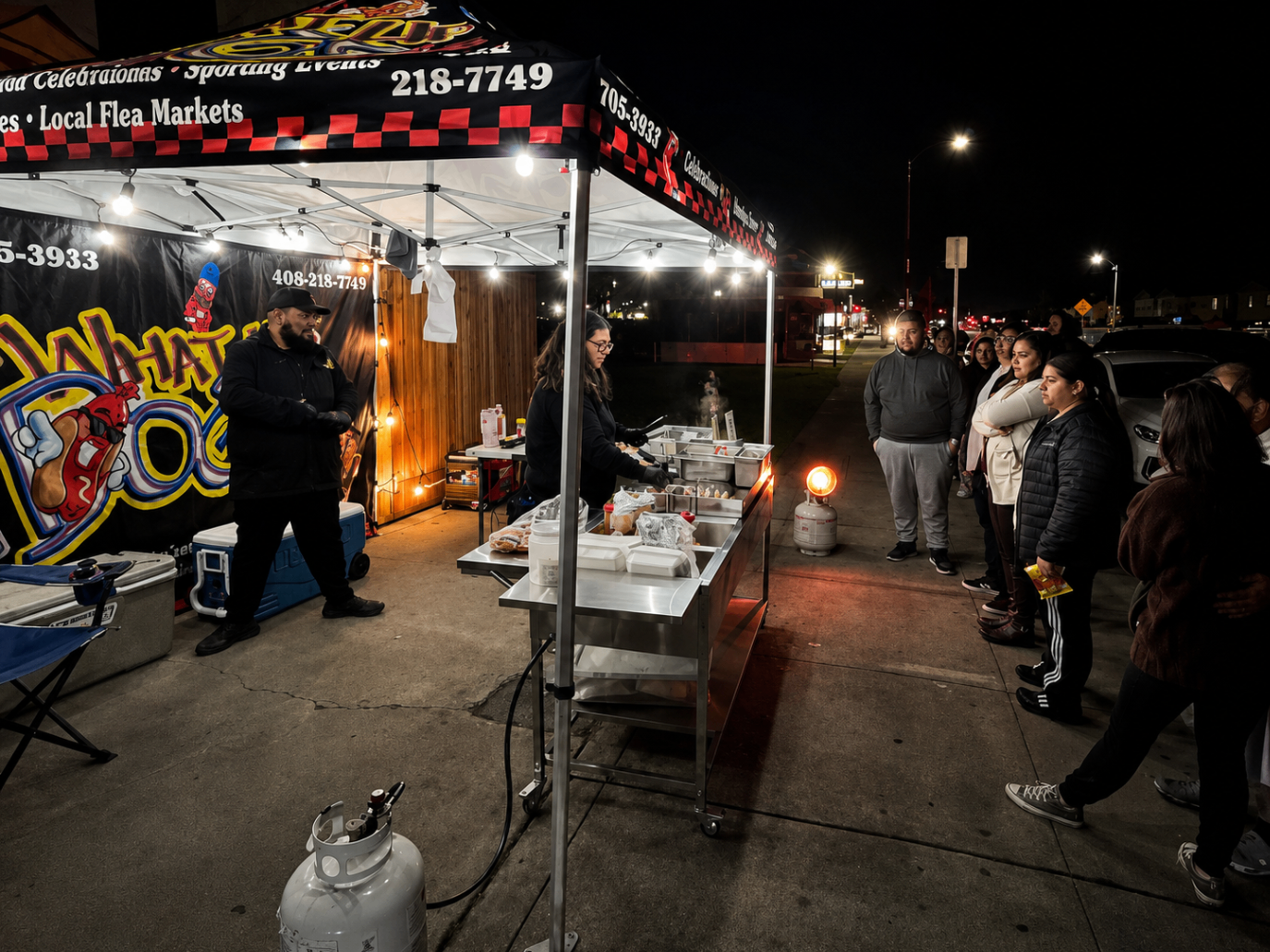 What Up Dogz night stand with a line of customers